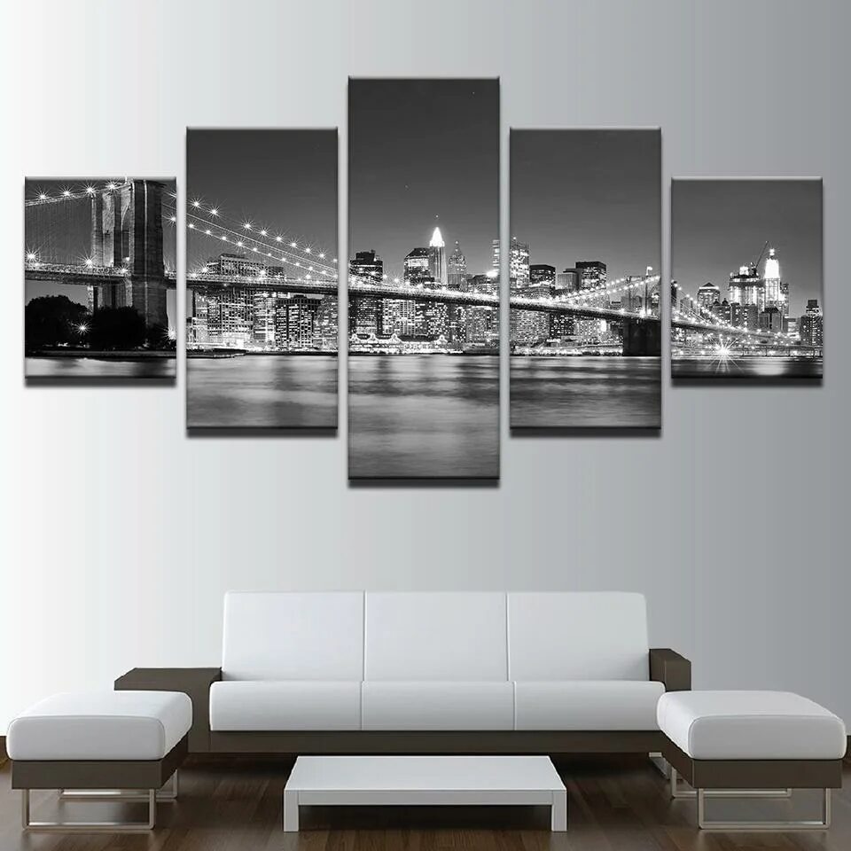 Постеры на стену для интерьера большие размеры 5 PCS Brooklyn Bridge Best Gift For Home Decor No Frame Canvas Oil Painting купи