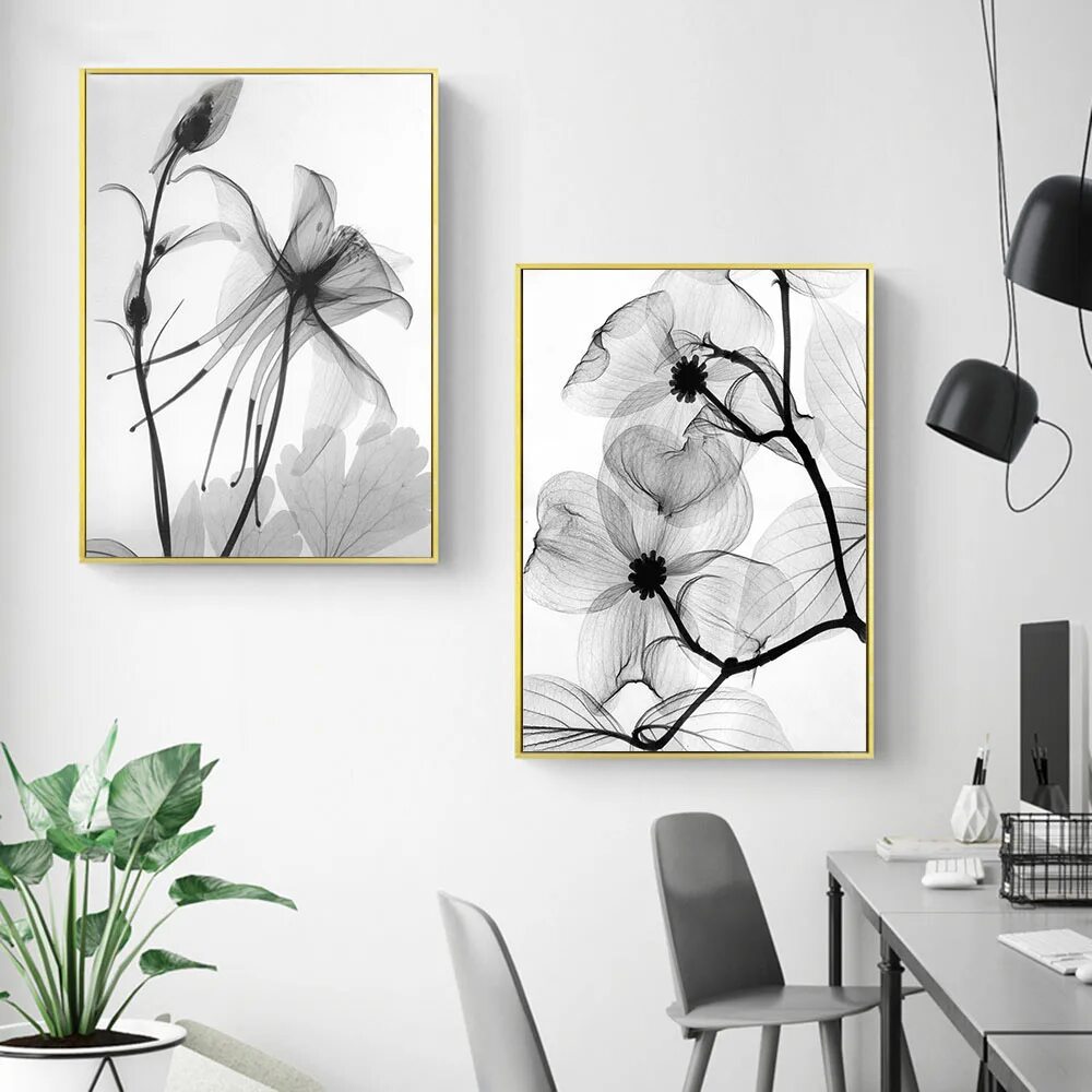 Постеры на стену для интерьера черно белые Nordic Black White Plant Abstract Flower Posters Canvas Prints Minimalist Painti