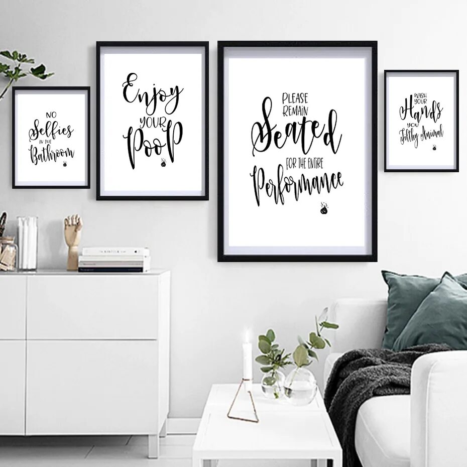 Постеры на стену для интерьера для распечатки Black and White Cleaning Rules Canvas Paintings for Bathroom Pictures Letter Pos