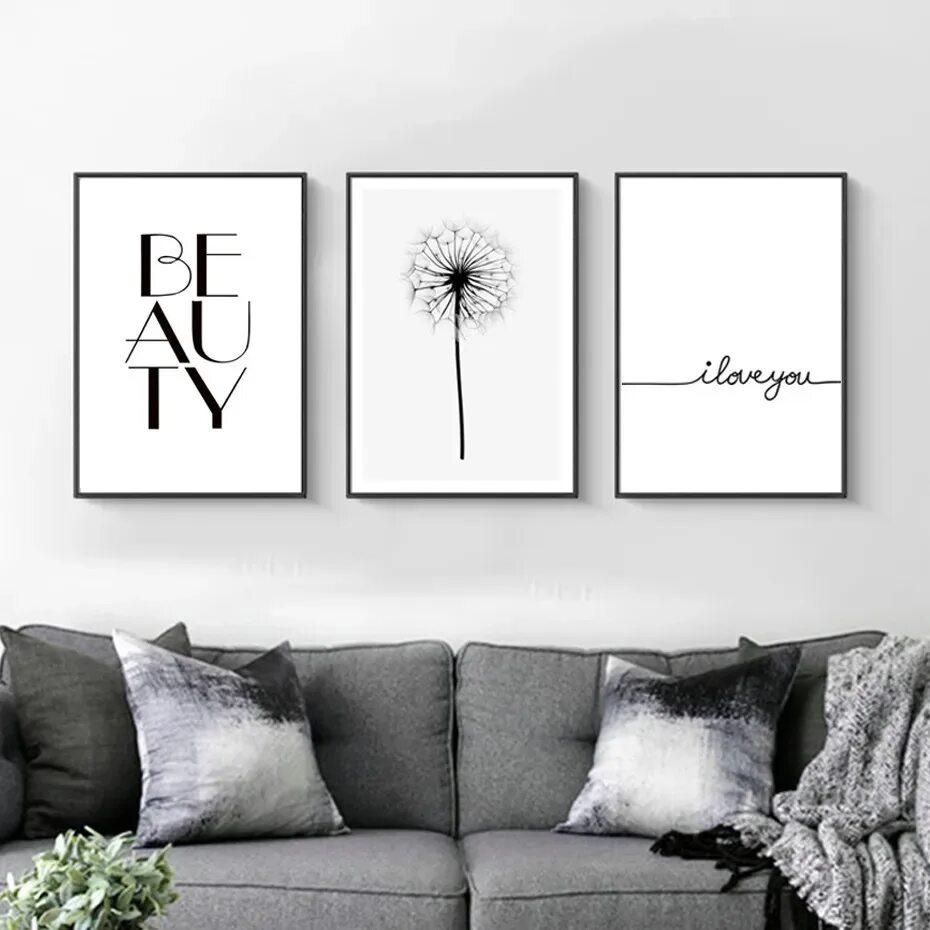 Постеры на стену для интерьера для распечатки Personality Black And White Dandelion Canvas Painting Minimalist Letters Poster 