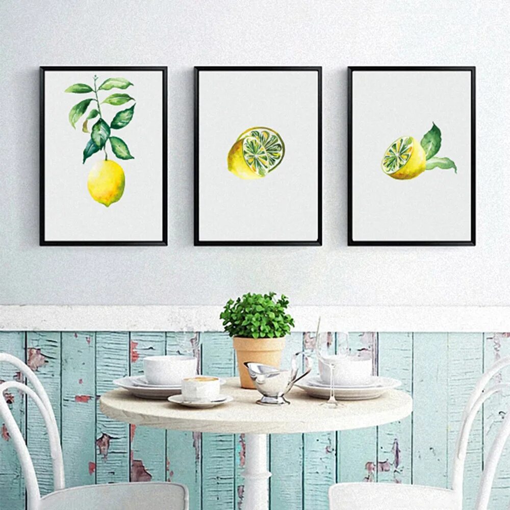 Постеры на стену для интерьера кухни Minimalist Wall Canvas Poster Abstract Nordic Style Lemon Fruit Painting A4 Art 