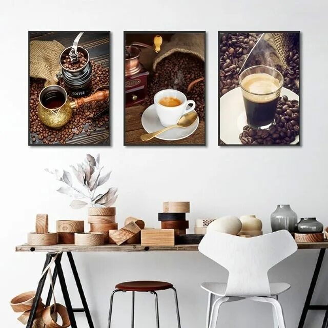 Постеры на стену для интерьера кухни $2.99 Nordic Coffee Theme Photography Canvas Painting Modern Wall Art Pictures f