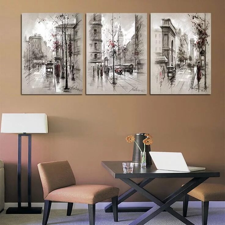 Постеры на стену для интерьера купить 3 Panel Canvas Painting Wall Art Street Landscape Cheap framed wall art, Cheap w