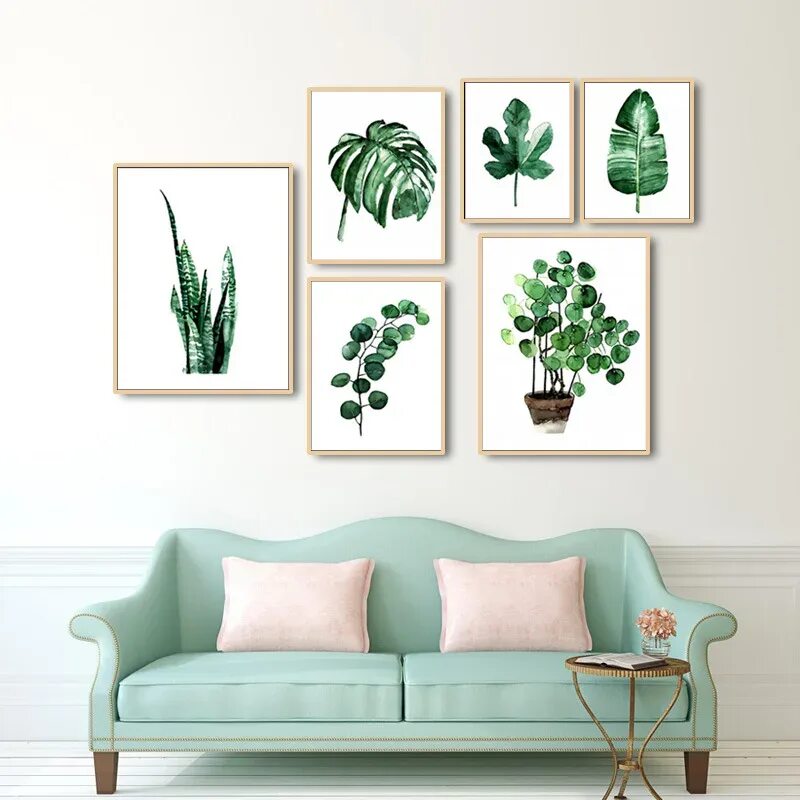 Постеры на стену для интерьера пинтерест Watercolor Green Plants Leaves Canvas Paintings Nordic Scandinavian Office Wall 