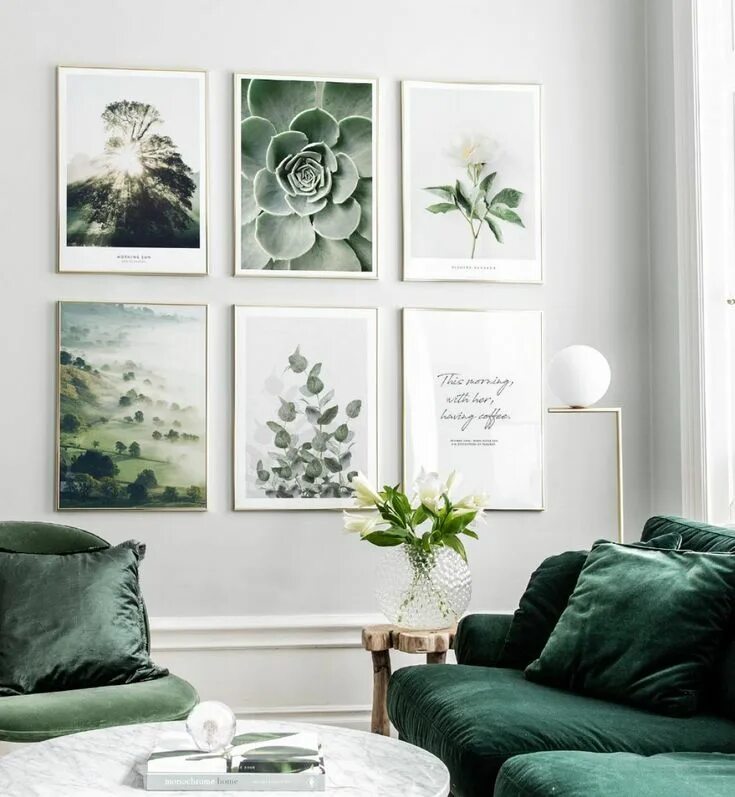 Постеры на стену для интерьера пинтерест Mur photo avec cadres dorés et posters nature Living room paint, Gallery wall in