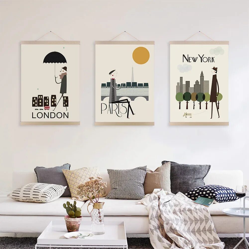 Постеры на стену для интерьера своими руками Vintage London Paris New York Posters Prints Nordic Style Home Decor Scroll Wall