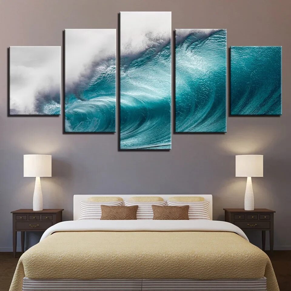 Постеры на стену для интерьера в спальню Modern Canvas Paintings Wall Art HD Prints 5 Pieces Rolling Waves Pictures Ocean