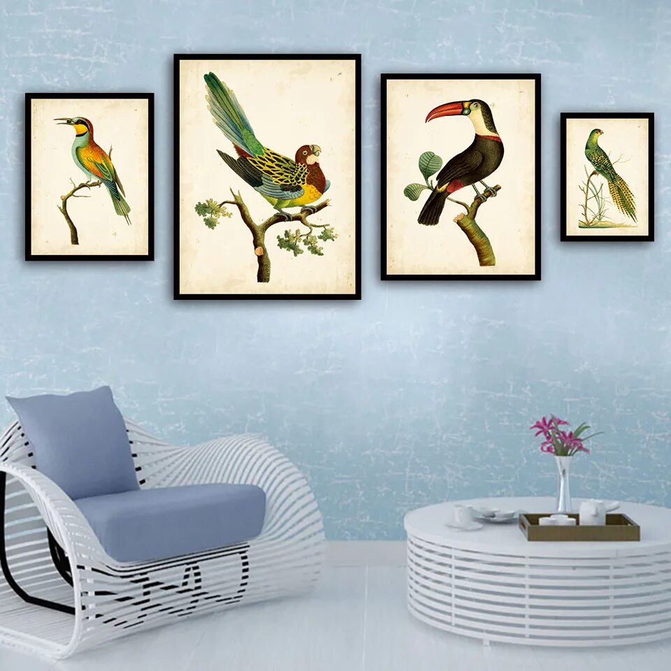 Постеры с птицами на стену для интерьера Fashion Canvas Animal Painting Nordic Print Toucan Parrot Pictures Colorful Toco