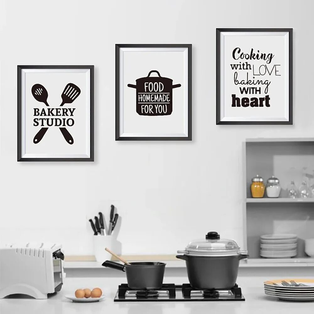 Постеры в интерьере кухни Nordic Style Painting Canvas Print Posters Cooking With Love Kitchen Quote Bakin