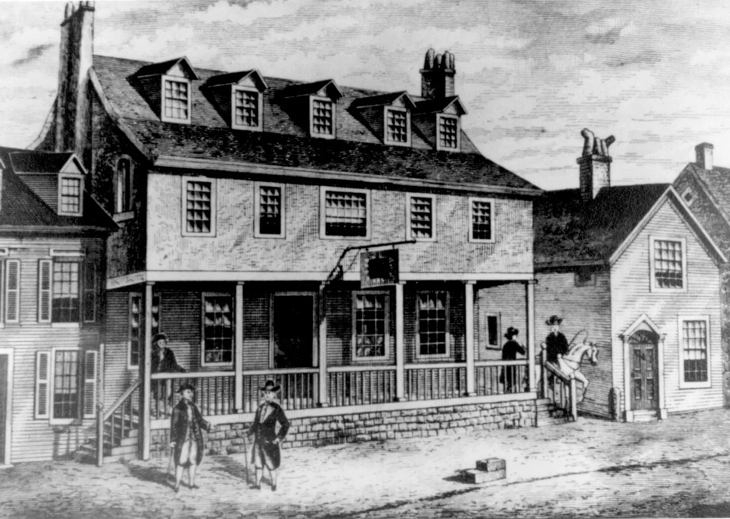 Постоялые дворы фото File:Sketch of Tun Tavern in the Revolutionary War.jpg - Wikipedia