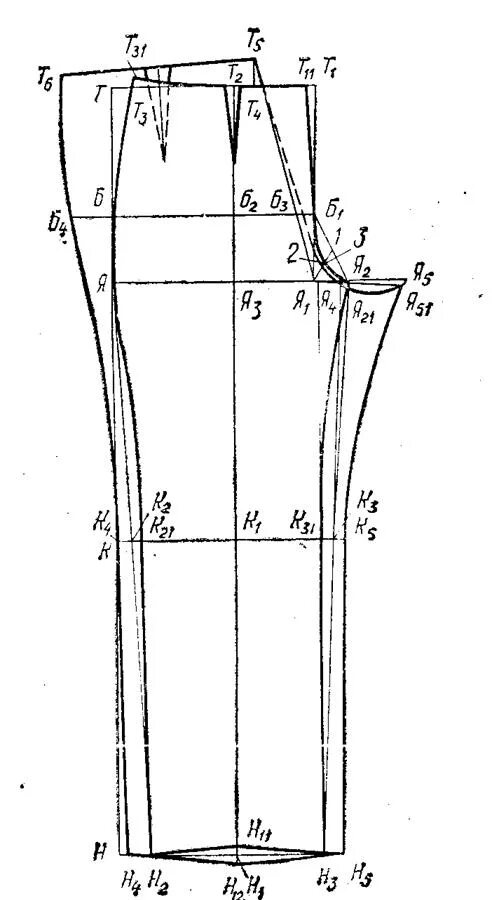 Построение чертежа выкройки женских брюк Построение задней половинки брюк