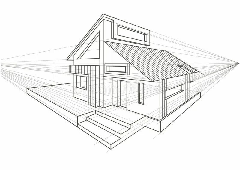 Построение чертежей домов Illustration about Linear architectural sketch detached house perspective. House