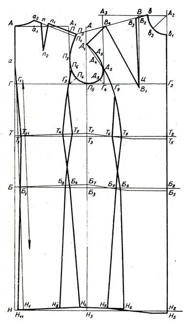 Построение чертежей выкроек платья 1. Построение чертежа основы легкого женского платья 1985 Азарова М.Н. - Женская