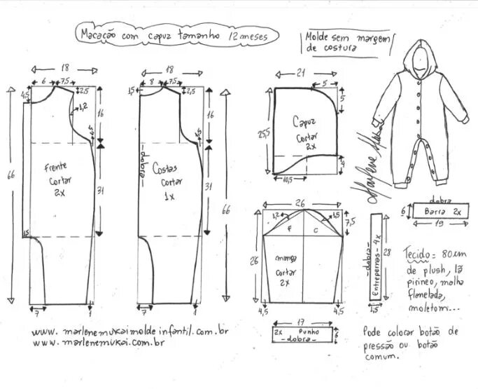 Построение детской выкройки Выкройка детского комбинезона с ушками на 3-6-12-18-24 месяца (Шитье и крой) Жур