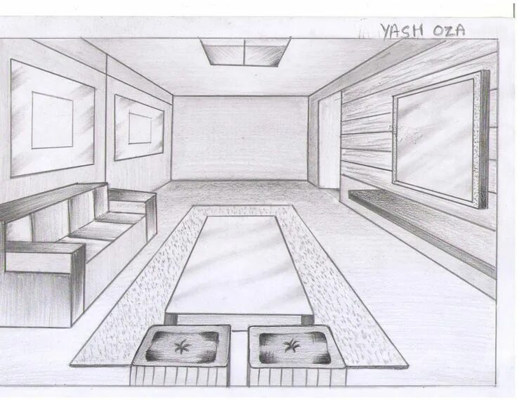 Построение интерьера комнаты Image0006.JPG (1600 × 1237) Interior design sketch, Interior design sketches, Pe