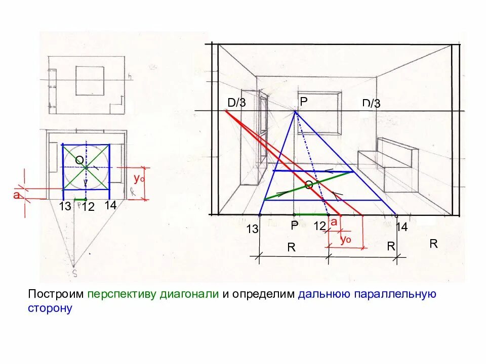 Построение перспективы интерьера комнаты Лекция 22 Построение перспективы фронтального интерьера - презентация