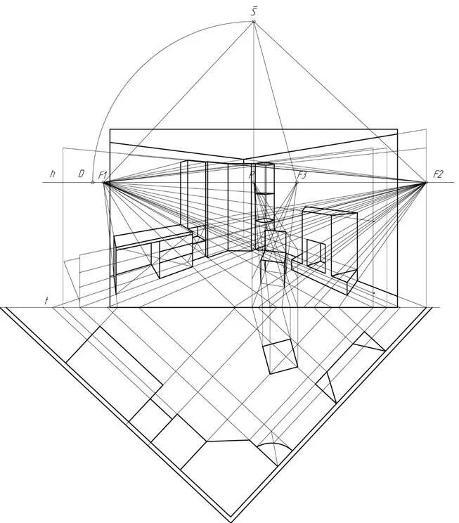 Построение угловой перспективы интерьера МЕТОДИКА ПОДАЧИ МОДУЛЯ "ПОСТРОЕНИЕ ИНТЕРЬЕРА В ПЕРСПЕКТИВЕ" КУРСА "ТЕОРИЯ ТЕНЕЙ 