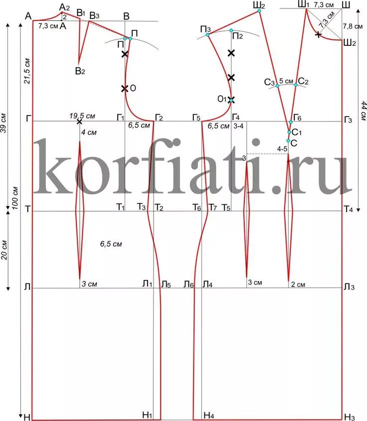 Построение выкройка платья 54 размер Выкройка платья на большой размер от А. Корфиати Выкройки, Шитье, Выкройка плать