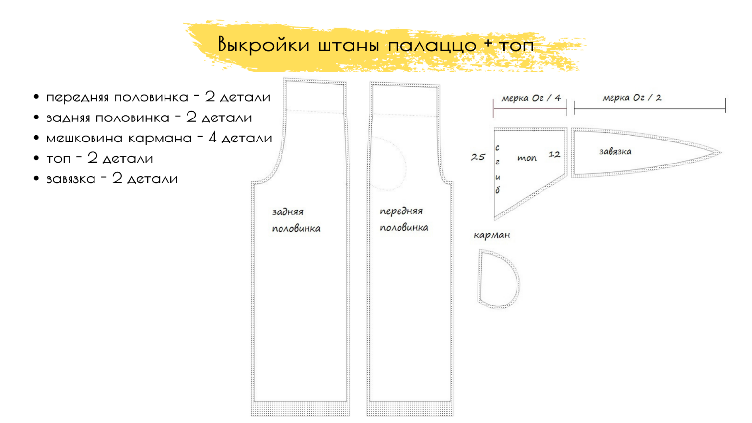 Построение выкройки брюк палаццо для женщин Двухсторонний топ и брюки палаццо с завышенной талией выкройка