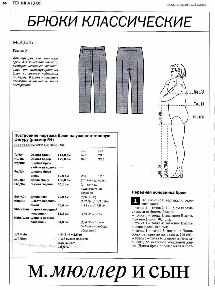Построение выкройки брюк по мюллеру Библиотека журнала Ателье. "Техника кроя. М.Мюллер и Сын" . Содержание: Новости 
