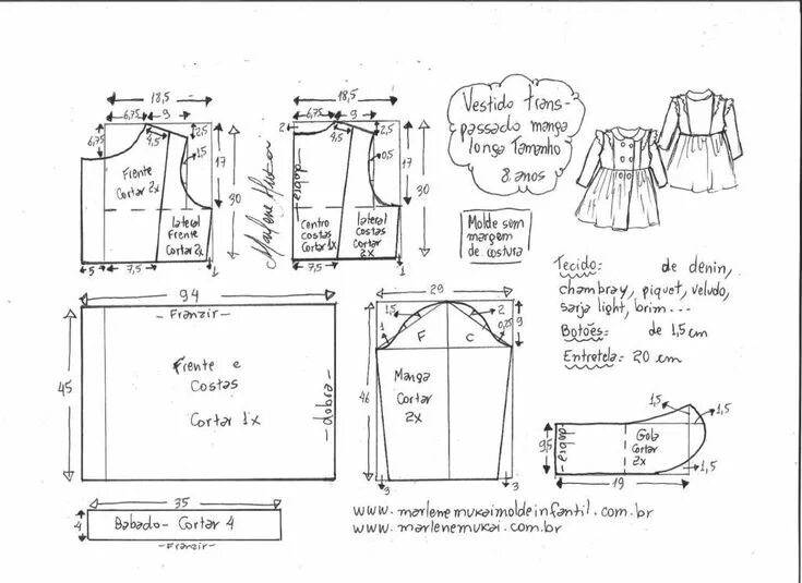 Построение выкройки детского платья Pin de Alex en одежда для детей Patrones de costura niño, Patrón de costura de b