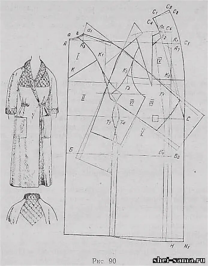 Построение выкройки халата с рукавом реглан Выкройка халата с рукавами покроя реглан