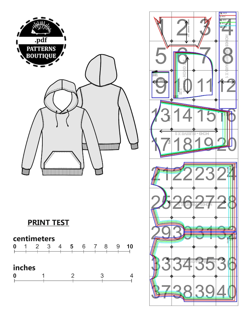 Построение выкройки худи с капюшоном мужская Hoodie & Sweatpants for Men / PDF Sewing Pattern / 5 Sizes Etsy