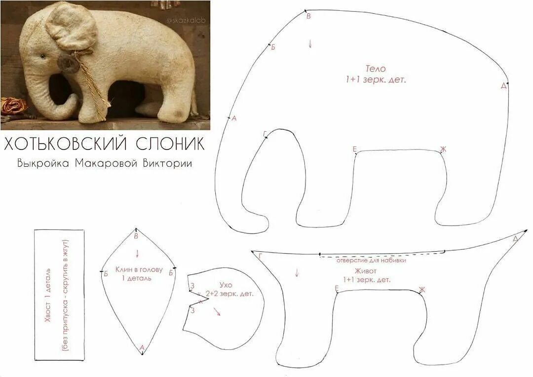 Построение выкройки игрушки Выкройка ХОТЬКОВСКОГО СЛОНИКА! Выкройка дана без припусков на шов! Она уже опубл