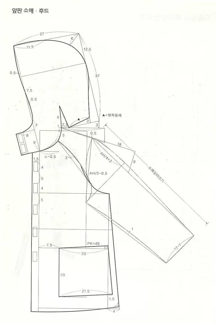 Построение выкройки куртки женской с капюшоном Пин на доске pattern coat Образец моды, Узоры для одежды, Выкройки