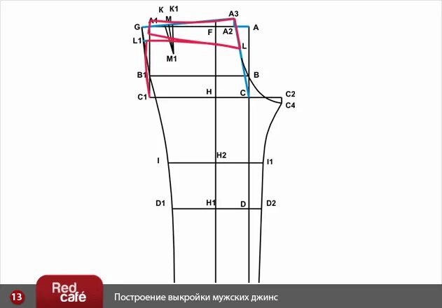 Построение выкройки мужских джинс RedCafe Построение выкройки мужских джинс