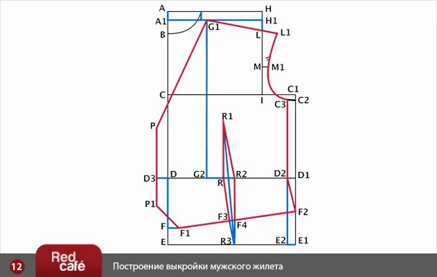 Построение выкройки мужского жилета классического Construcción del chaleco de patrón masculino