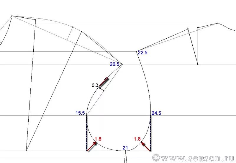 Построение выкройки онлайн Построение выкройки основы лифа мерником (часть 2)