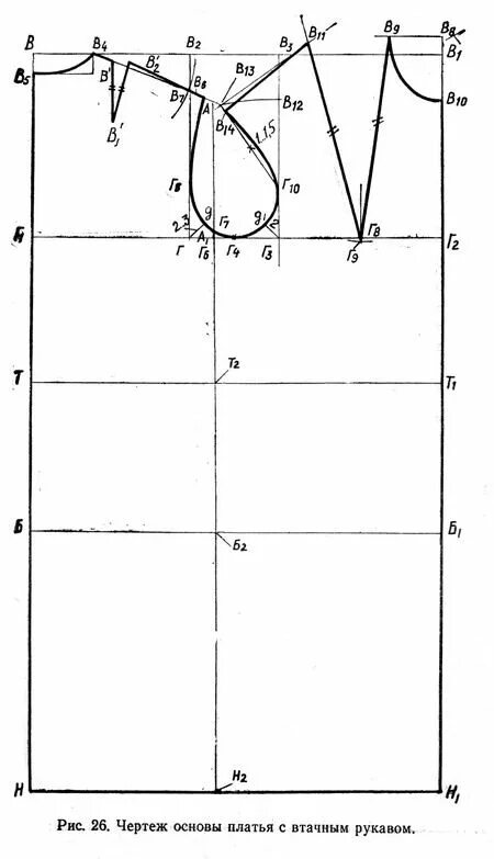 Построение выкройки основы платья с рукавом Построение чертежа спинки и переда основы платья 46-го размера - Кройка и шитьё