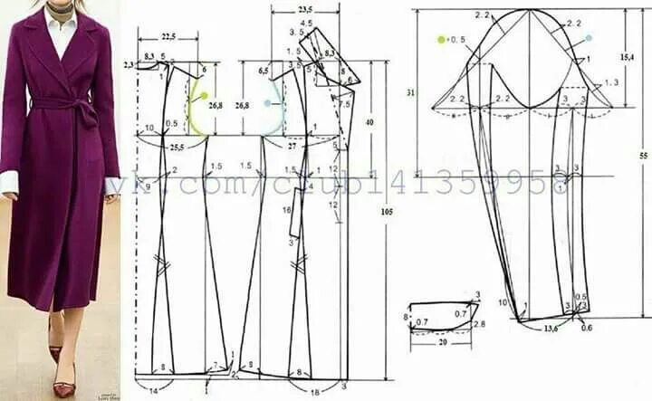 Построение выкройки пальто женского Пин от пользователя Noura Bende на доске patrons de couture Платье швейные шабло