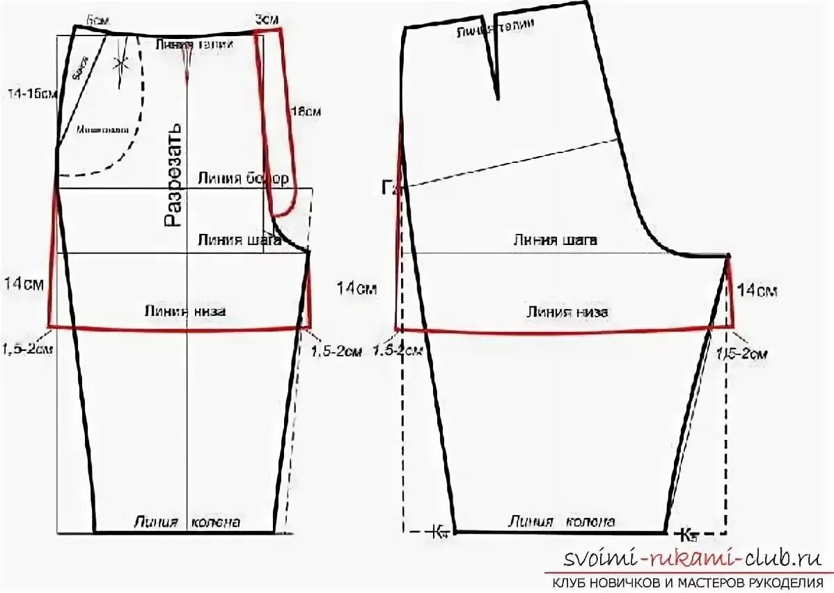Построение выкройки шорт женских на резинке Выкройку шорт 52 размера