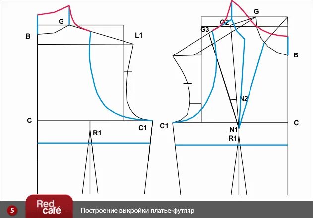 Построение выкройки цельнокроеного платья RedCafe Построение выкройки платья-футляра