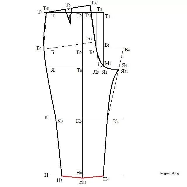 Построение выкройки трикотажных брюк линия низа задней половинки Выкройки, Выкройка брюк, Брюки