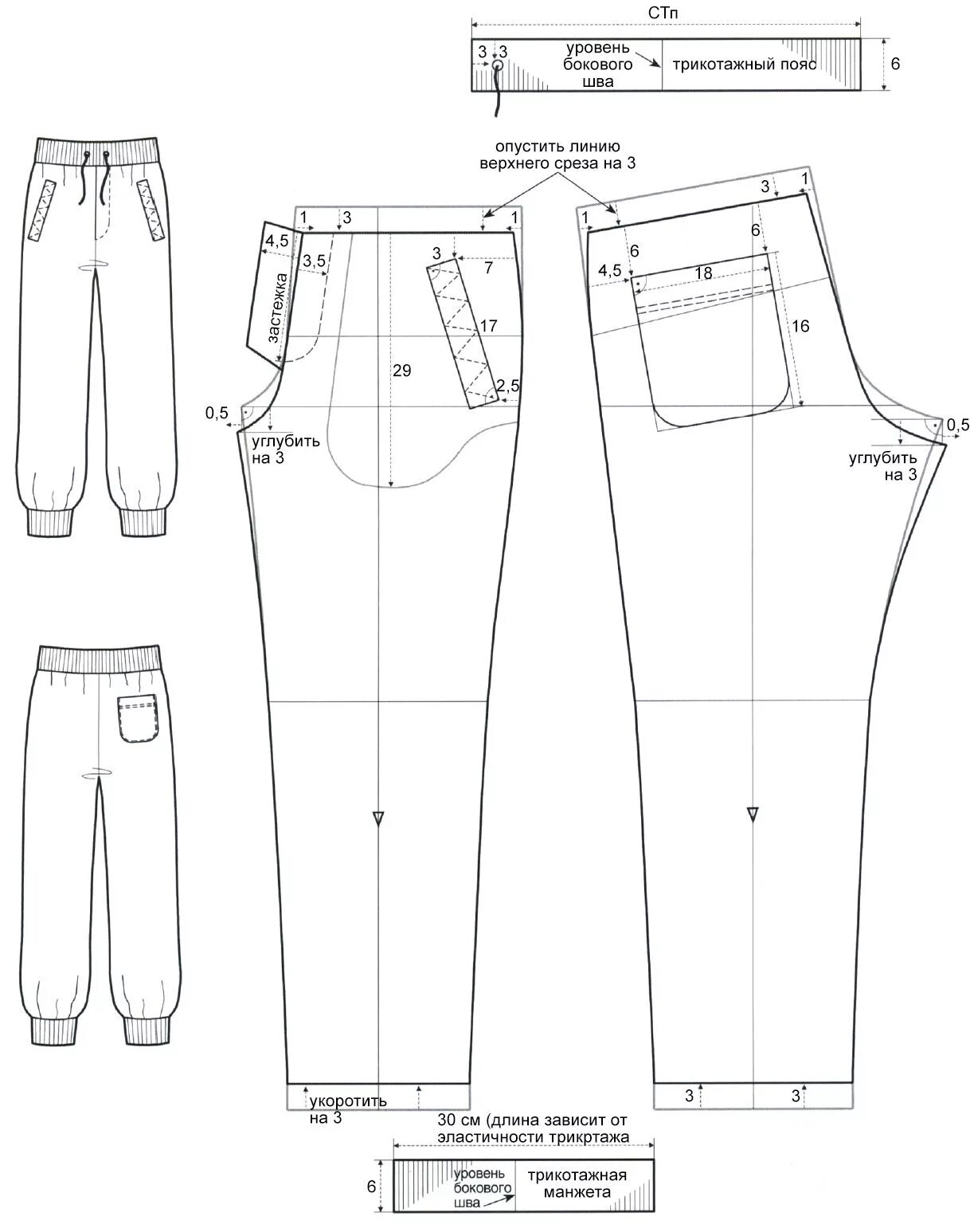 Построение выкройки трикотажных брюк Выкройка мужских спортивных брюк Покройка-уроки кроя и шитья Pants sewing patter