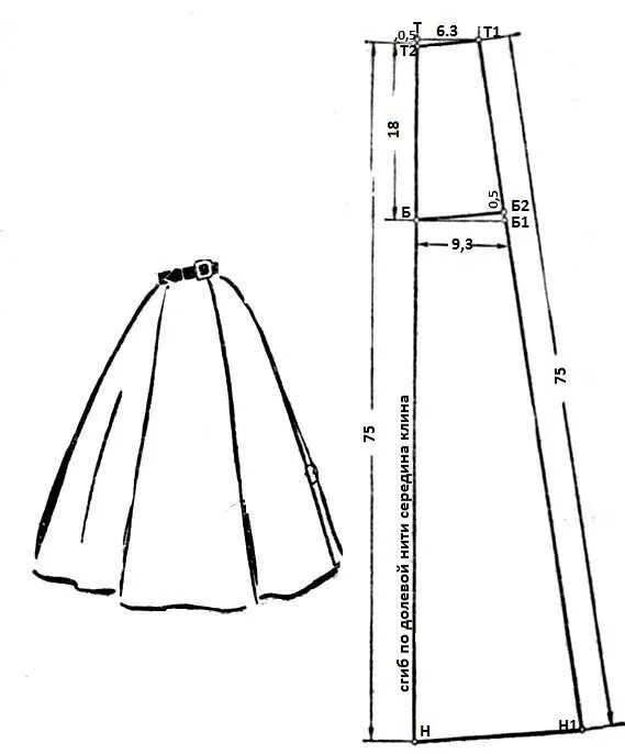 Построение выкройки юбки клинки Юбка двухклинка построение выкройки фото Duhi-Queen.ru