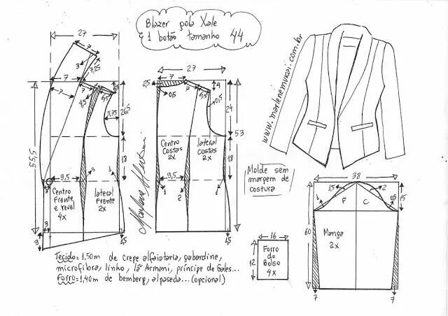 Построение выкройки жакета женского Выкройка стильного трикотажного блейзера