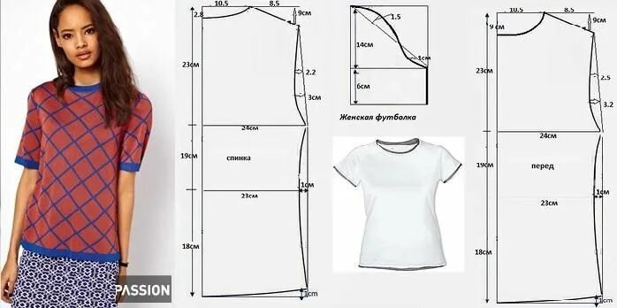 Построение выкройки женской футболки из трикотажа Camiseta Basica Con Patrones 607 Sewing clothes women, Sewing patterns free wome