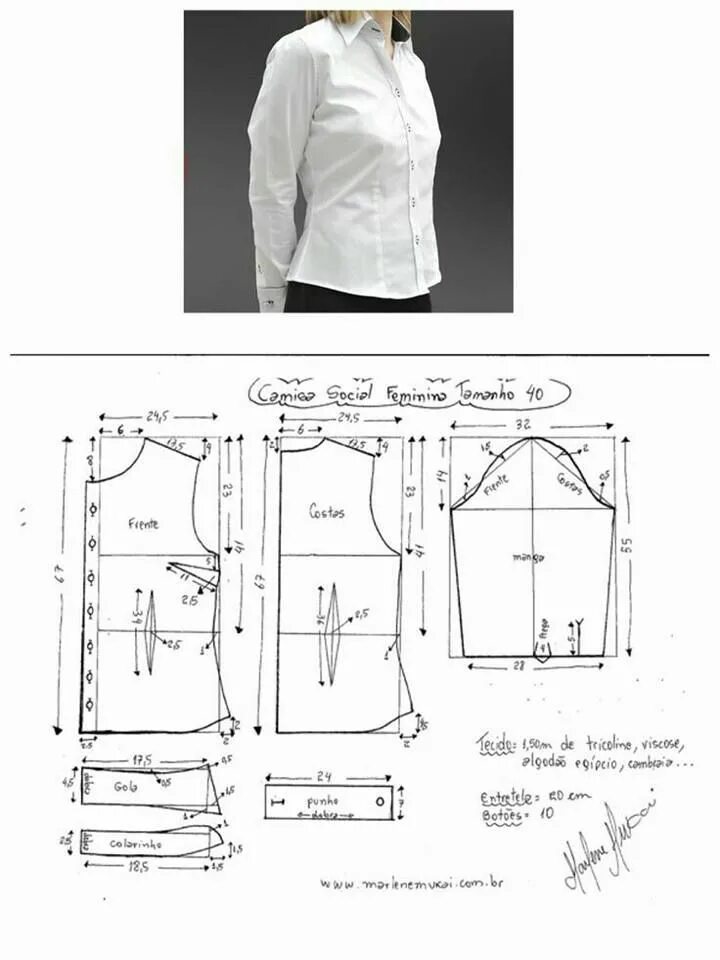 Построение выкройки женской рубашки с длинным рукавом Camisa para Dama Shirt pattern, Fashion sewing pattern, Blouse pattern sewing