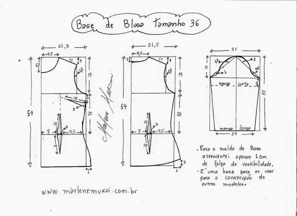 Построение выкройки женской рубашки с рукавом Pin em moldes fáciles de realizar Padrões de costura para vestido, Moldes de blu