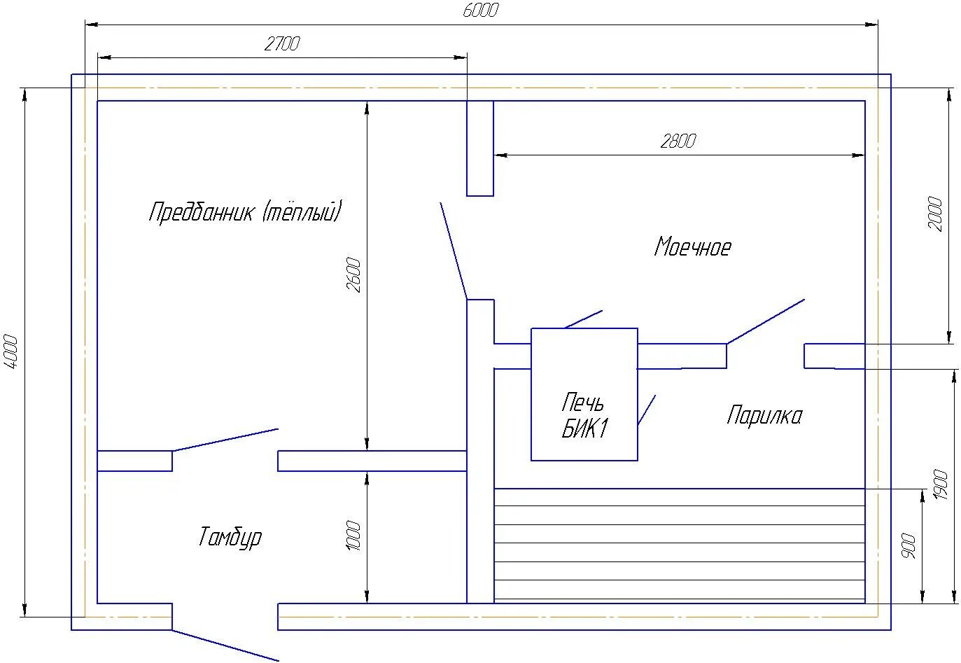 Построить баню чертеж План бани 6х4