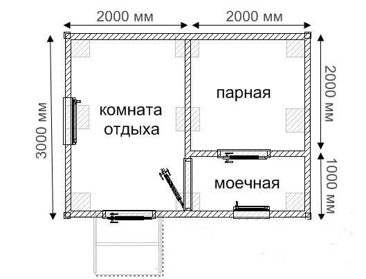 Построить баню своими руками чертежи Наиболее целесообразный вариант планировки бани 3х4 м - Banya-Expert.com - порта