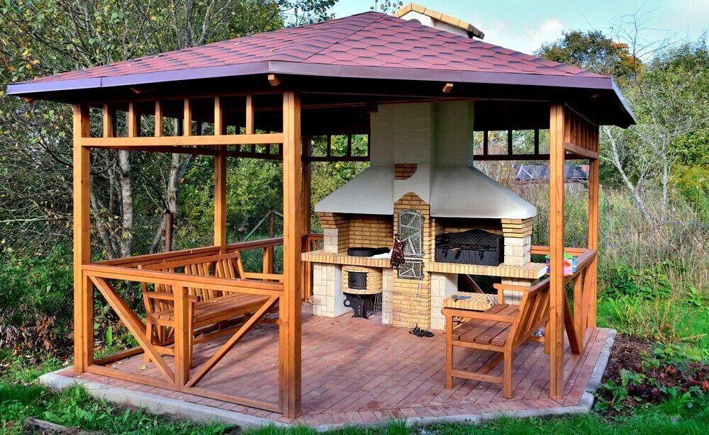 Построить беседку с мангальной зоной своими руками 30 Grill Gazebo Ideas to Fire Up Your Summer Barbecues Wooden gazebo, Backyard p