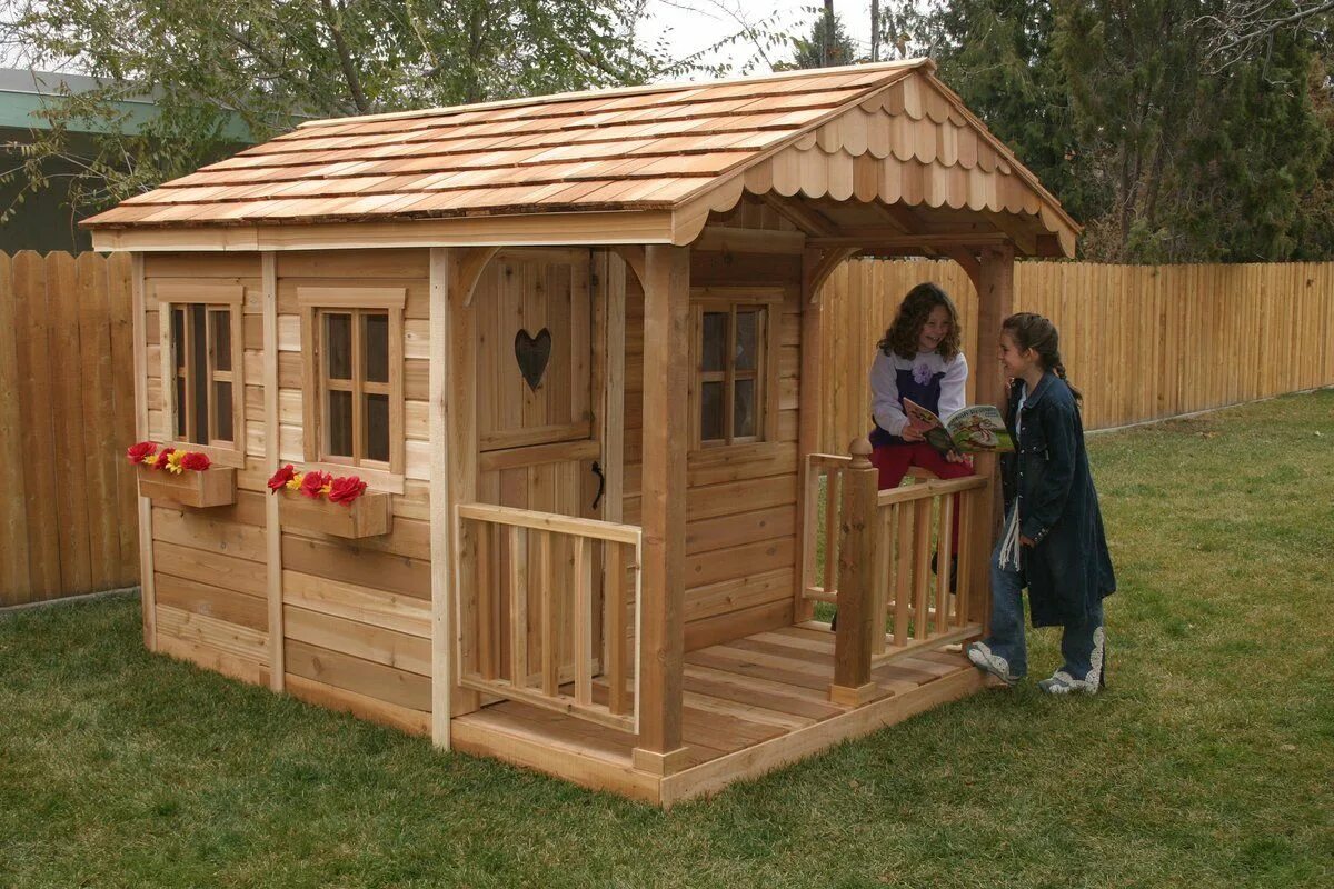 Построить детский домик на даче своими руками 6 ft. W x 9 ft. D Sunflower Cedar Wood Playhouse Pallet house, Play houses, Pall