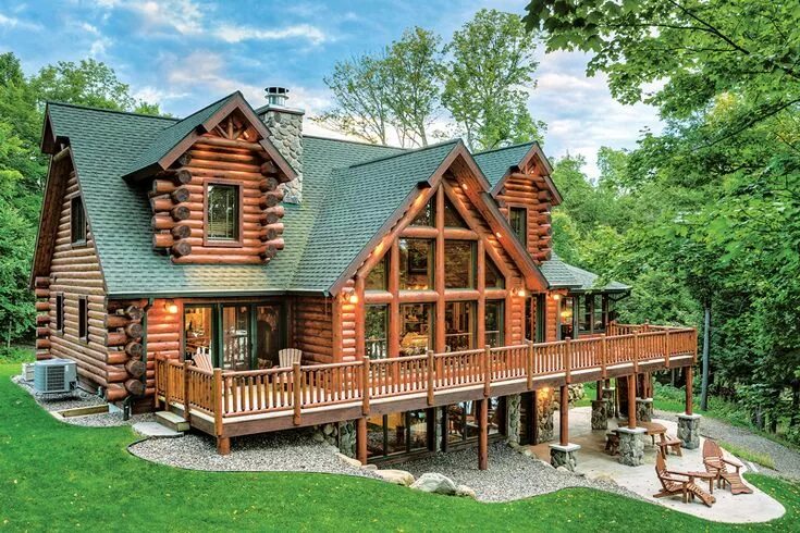 Построить дом из дерева фото A Hybrid Half-Log Home in Wisconsin Cabin style homes, Log homes, Log cabin home