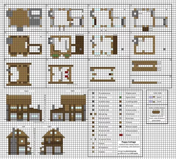 Построить дом в майнкрафте по схеме Poppy Cottage - Medium Minecraft House Blueprints by planetarymap on DeviantArt 