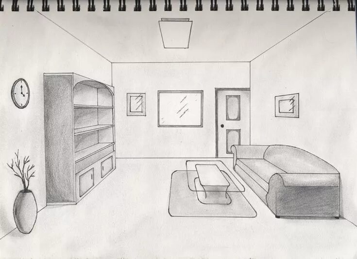 Построить интерьер комнаты Interior Design Sketches One Point Perspective in 2024 Perspective room, Perspec